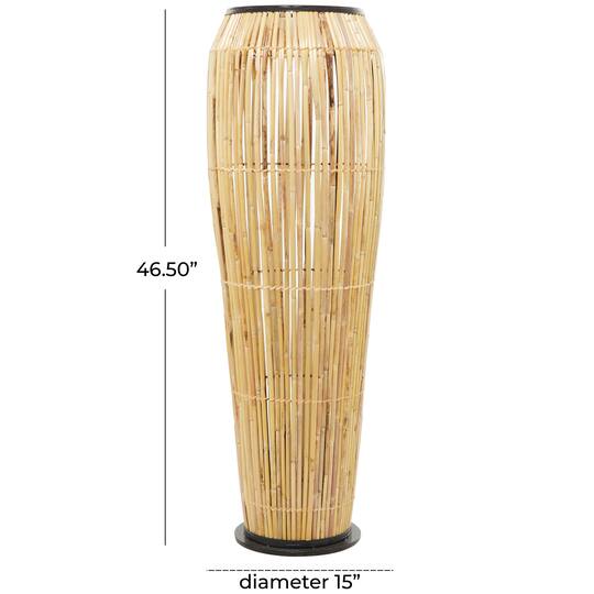 Brown Wicker Handmade Slatted Frame Vase with Black Metal Accents